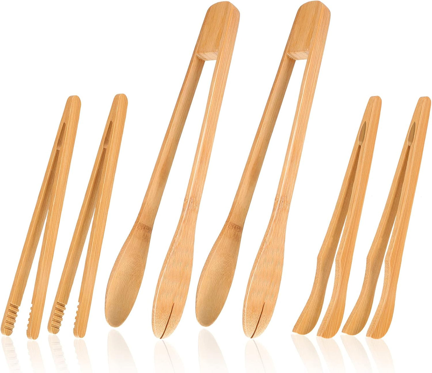 Zopeal 3 Pcs Bamboo Utensils for Cooking Wooden Toaster Tongs Long Cooking Salad Tongs for Picking up Cheese Bacon Toast Cake Fruits Bread Spaghetti for Kitchen Women Men
