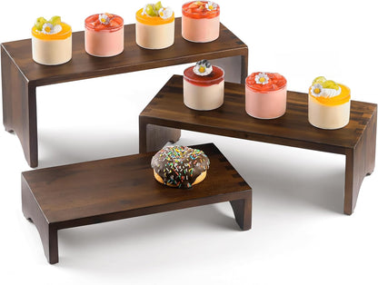 Tidita Acacia Wood Risers Display Stands Set of 3 - Wooden 3 Tier Cupcake Stand - 3 Tiered Riser for Vendors - Decorative Display Risers for Food Desserts Stand, Perfume, Funko POP at Party Wedding