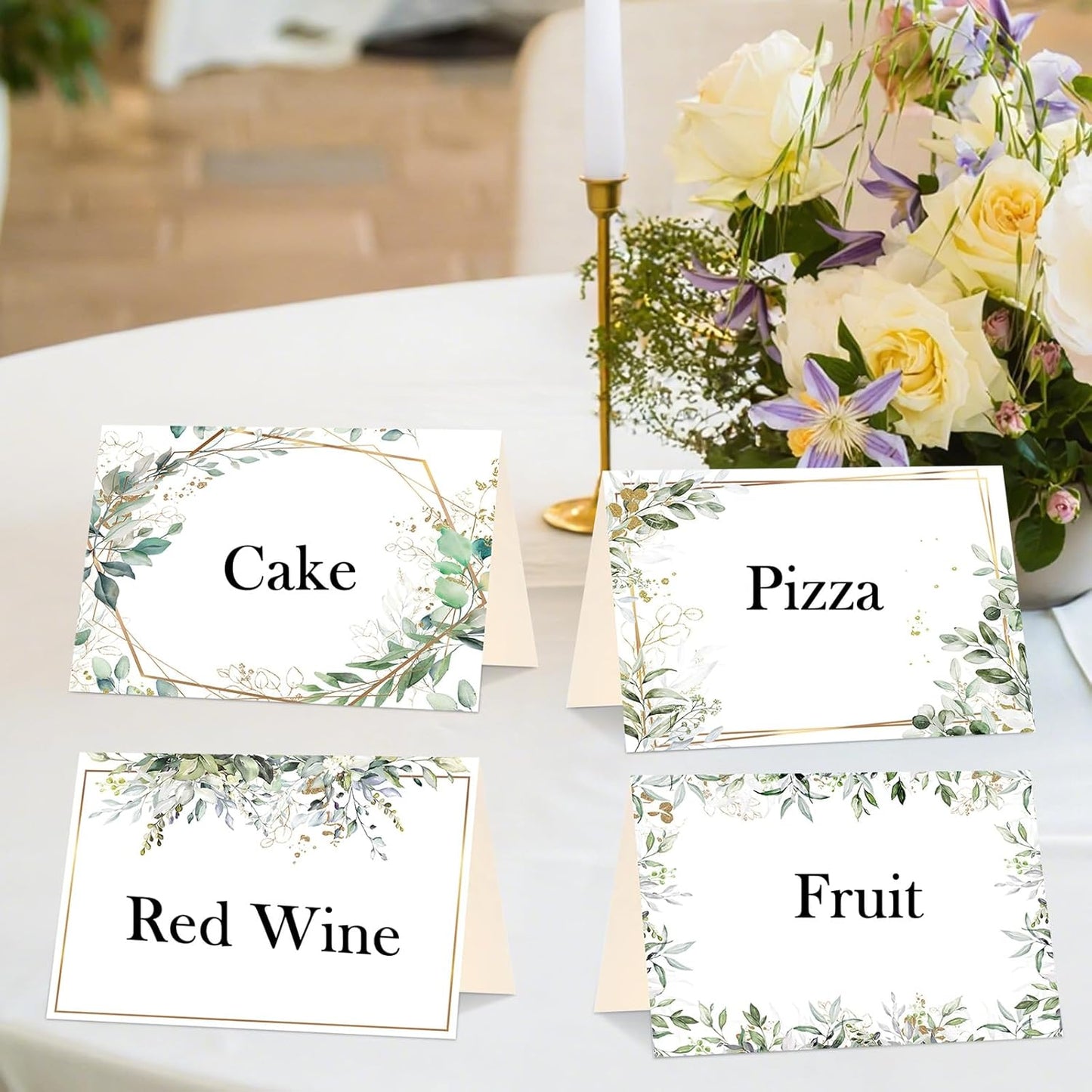 Honoson 48 Pcs Watercolor Greenery Place Cards for Table Setting 4.6 x 3 Inch Blank Fillable Seat Card Eucalyptus Tent Folding Name Card for Weddings, Parties, Banquets