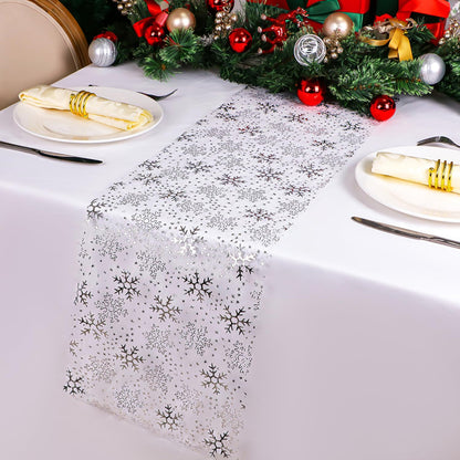 Snowkingdom 2 Pieces Gold Table Runner, Sequin Glitter Foil Metallic Thin Mesh Runner Roll 11"x108", Gold Table Decorations for Event Party, Wedding, Birthday Party, Christmas