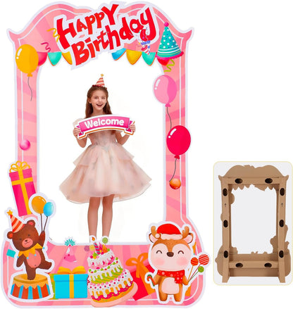 EARTHSON 6 Ft x 4 Ft Happy Birthday Photo Booth Box Photo Cutout Stand in Life-Size Cardboard Frame Prop for Birthday Party Supplies