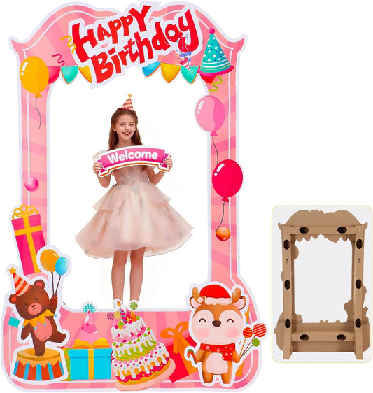 EARTHSON 6 Ft x 4 Ft Happy Birthday Photo Booth Box Photo Cutout Stand in Life-Size Cardboard Frame Prop for Birthday Party Supplies