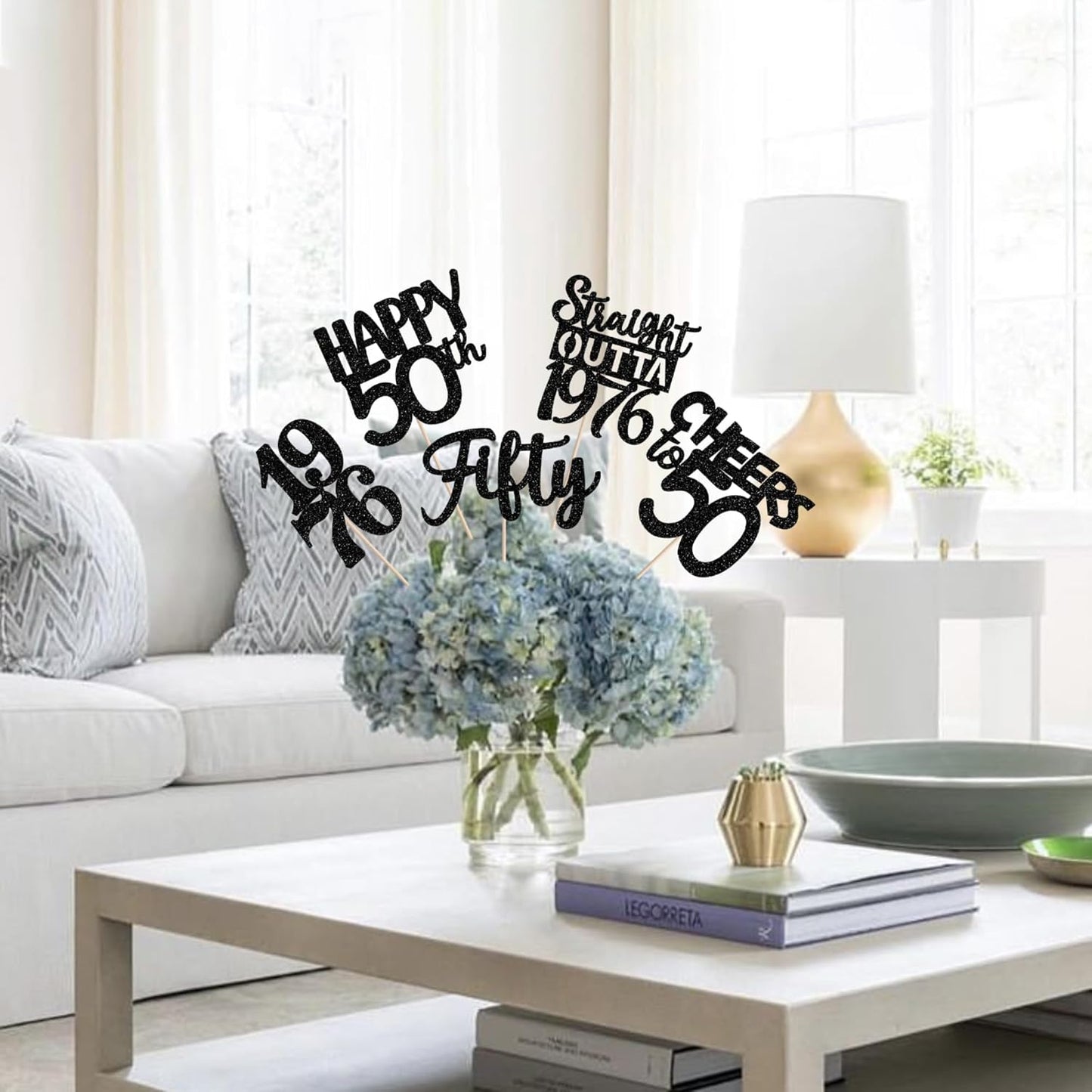 15 PCS 50th Birthday Centerpiece Sticks Fifty Happy 50th Straight Outta 1976 Table Flower Centerpieces Sticks Cheers to 50 Floral Decorations for 50th Birthday Party Centerpieces Supplies Black