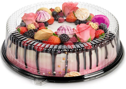 Frcctre 12 Pack 12 Inch Plastic Serving Tray with Lid, Disposable Plastic Food Serving Platters with Clear Dome Lids, Stackable Round Trays for Party, Takeout Food, Catering, Picnic