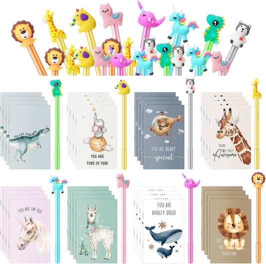 Colarr 64 Pcs Inspirational Mini Notebook with Pens Bulk Cartoon Animal Pens Funny Motivational Pocket Notebooks Animal Party Favors for Coworker Teacher Staff Stocking Stuffers