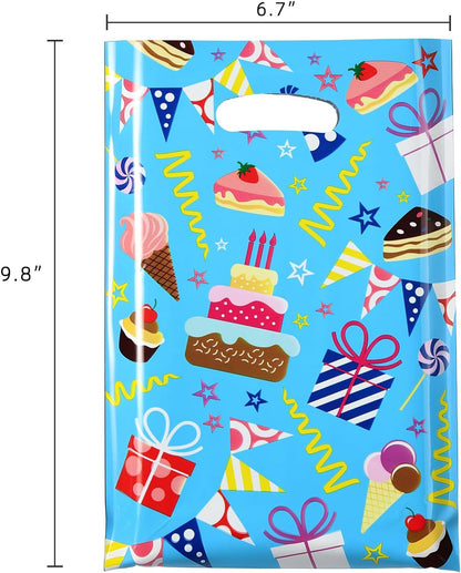 SUNCOLOR Birthday Party Favor Bags, 32 Pack Goodie Bags with Handles, 9.8 x6.7 inches, Pink Blue Yellow White Gift Bags for Kids Parties, Celebrations