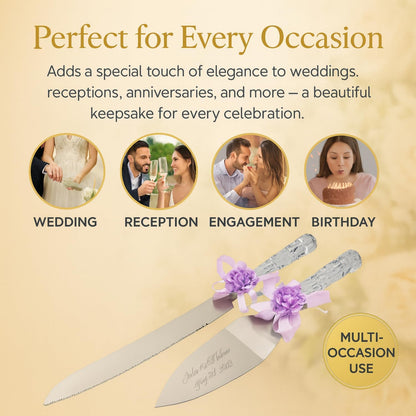 GIFTS INFINITY Personalized Wedding Cake Knife and Server Set with Engraving – Cake Cutting Utensil Set, Keepsake Gift for Wedding, Anniversary, Reception, Birthday & Other Occasions (CH-101WB)