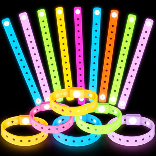 Kasyat 12 Pieces 8 Inch Silicone Charm Bracelets Luminous Silicone Wristbands Bulk for Charm Adjustable with Hole Mardi Gras Decoration for Party Favors Presents, 6 Colors