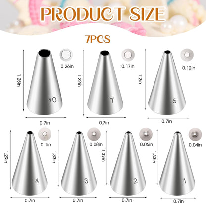 Dimeho 7 Pcs Round Hole Piping Tips Set Stainless Steel Cupcake Frosting Nozzles Cake Decorating Tool Russian Pastry Icing Dispensers Supplies for Baking Cookies Puff Doughnut Cream Bag Filler