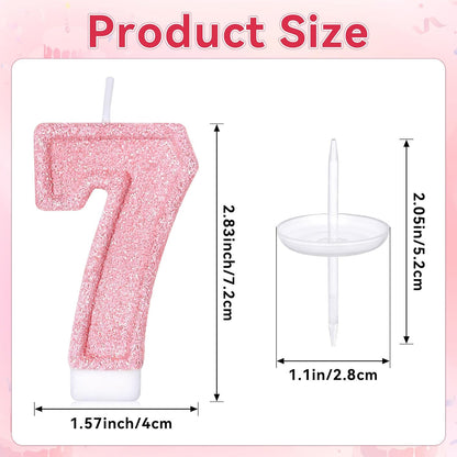 Cute Number 3 Birthday Candle, Glitter Pink Number Candles, Birthday Cake Topper Decoration, Party Supplies Anniversary Celebrations