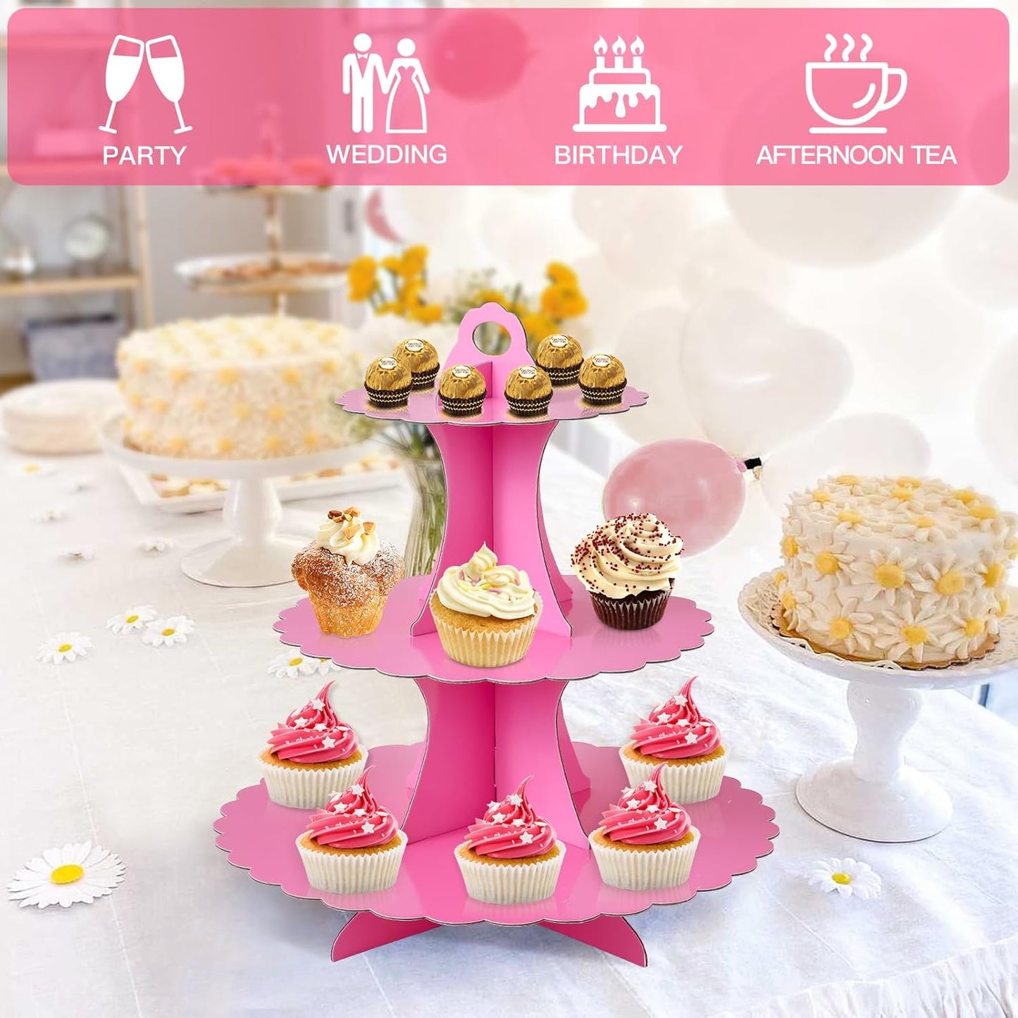 Soleebee 3-Tier Cupcake Stand, Cardboard Cupcake Tower, Dessert Cup Cake Stand Tower for Birthday Wedding Party Decoration, Cupcake Tier Stand 1 Set (Black)