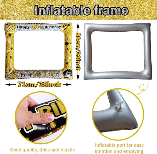 40th Birthday Inflatable Photo Booth Set - Giant Selfie Photo Booth Frame & Props - White PVC Material - 28" x 28" - Party Decorative Cutout