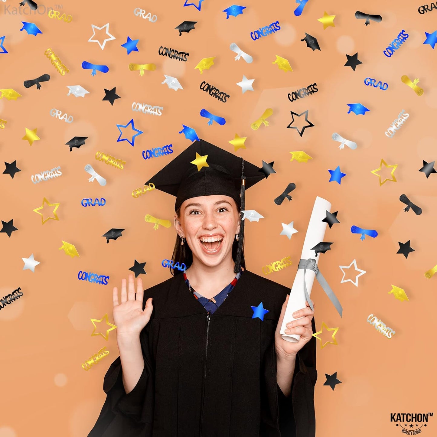 Black and Gold Grad Graduation Decorations 2026 - Pack of 1000, Congrats Grad Graduation Confetti 2026 | Grad Confetti Class of 2026 for Black and Gold 2026 Graduation Decorations, KatchOn
