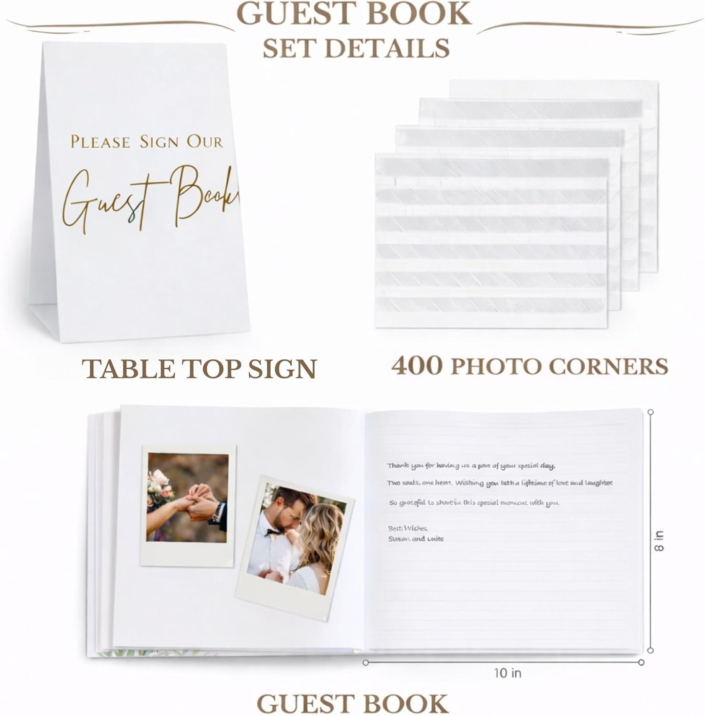 Wedding Guest Book for Guests to Sign, Elegant Wedding Guestbook Ideas, Sign in Book for Bridal and Baby Shower, Polaroid Guest Book, 100 Thick Lined and Blank Pages for Party, Wedding Books