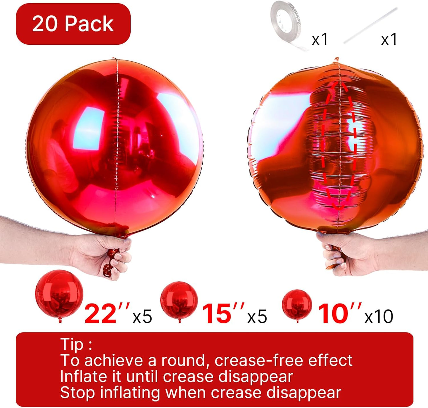 PartyWoo Metallic Gold Foil Balloons 20pcs Different Sizes Pack of 22 15 10 Inch Large Round Foil 4D Inflatable Mirror Ball Mylar Balloons for Graduation Birthday Baby Shower Party Decorations