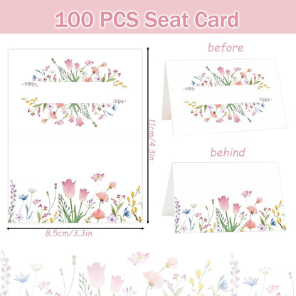 50Pcs Thanksgiving Name Cards for Table, Floral Name Card for Table Setting, 3.3" x 2" Tent Cards for Wedding Engagement Bridal Shower Birthday