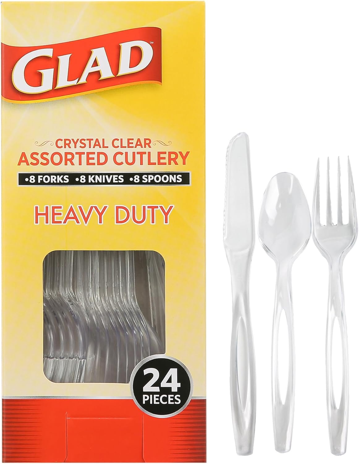 Glad Clear Disposable Cutlery Set with Heavy Duty Plastic Forks, Knives, and Spoons, Reusable Dishwasher Safe Plastic Utensils for Parties and Everyday Use, 240 Count