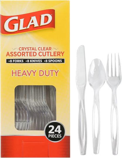 Glad Clear Disposable Cutlery Set with Heavy Duty Plastic Forks, Knives, and Spoons, Reusable Dishwasher Safe Plastic Utensils for Parties and Everyday Use, 240 Count