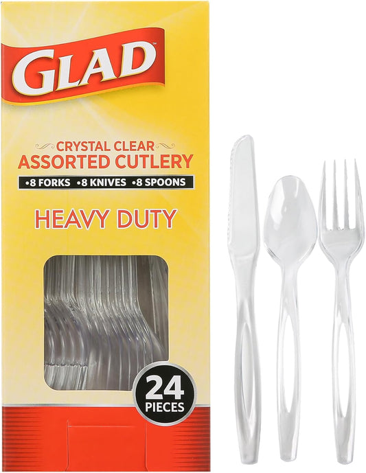 Glad Clear Disposable Cutlery Set with Heavy Duty Plastic Forks, Knives, and Spoons, Reusable Dishwasher Safe Plastic Utensils for Parties and Everyday Use, 240 Count