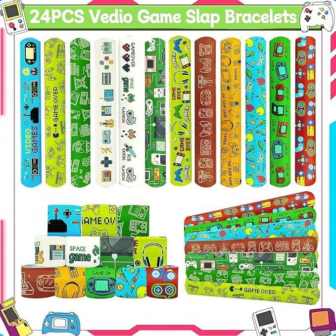 74PCS Video Game Party Favor 50PCS Video Party Stickers&24PCS Slap Bracelets Game Supplies Team Gift Filler