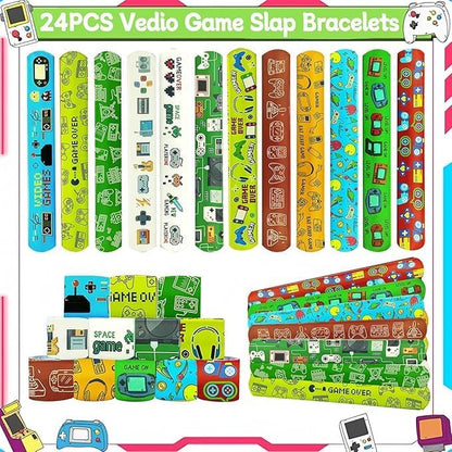 74PCS Video Game Party Favor 50PCS Video Party Stickers&24PCS Slap Bracelets Game Supplies Team Gift Filler