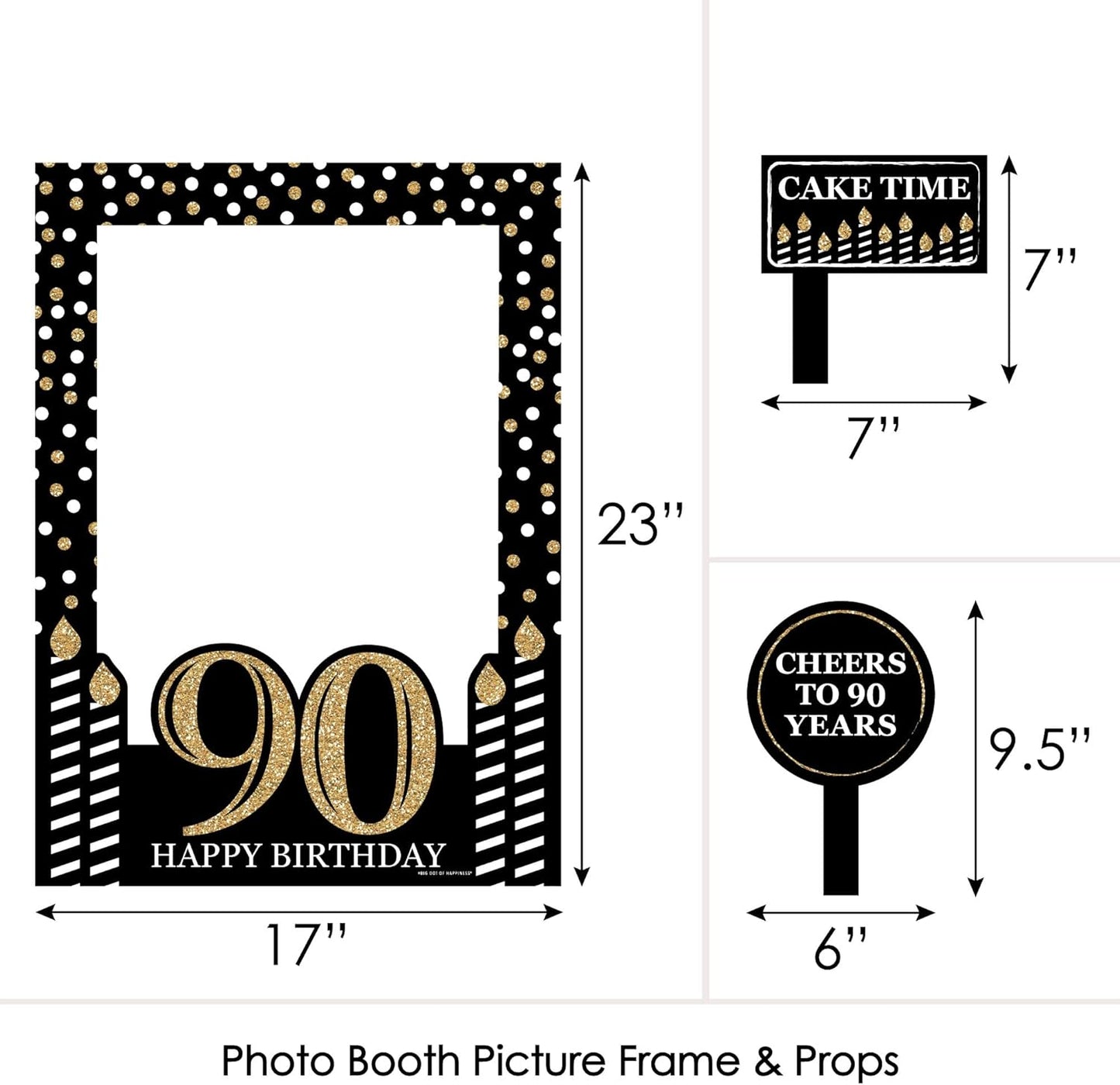 Big Dot of Happiness Adult 90th Birthday - Gold - Birthday Party Selfie Photo Booth Picture Frame & Props - Printed on Sturdy Material