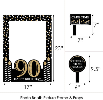 Big Dot of Happiness Adult 90th Birthday - Gold - Birthday Party Selfie Photo Booth Picture Frame & Props - Printed on Sturdy Material