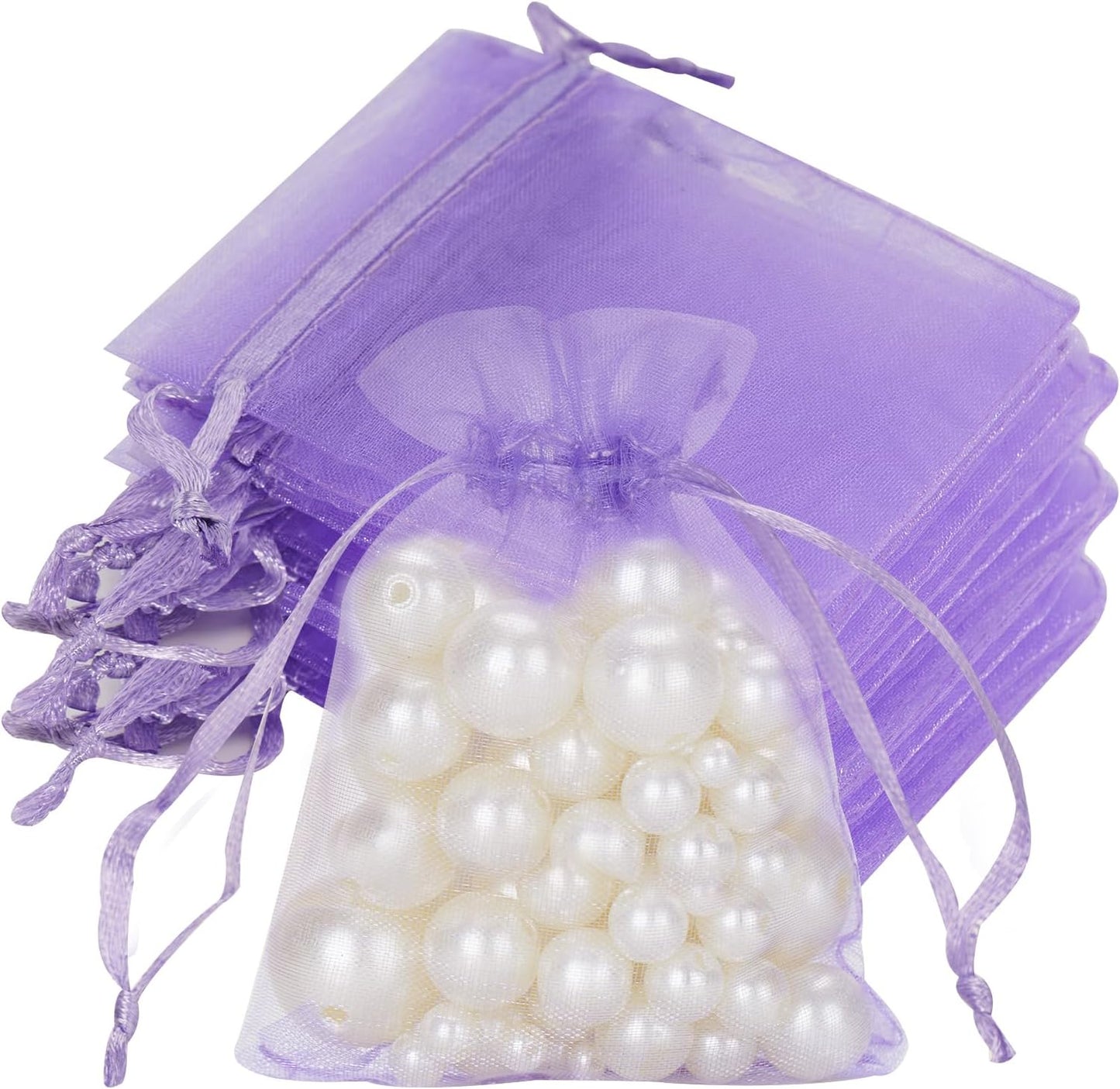 joycraft 50Pcs Organza Bags, 2x3 inch Gift Favor Bags, White Wedding Favor Bags, Jewelry Pouches with Drawstring, Mesh Bags Drawstring for Jewelry, Festival, Makeup, Candy, Desserts
