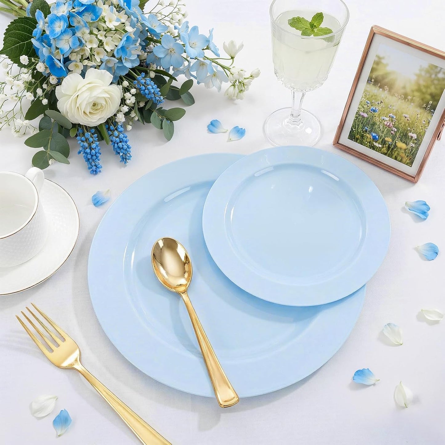 FLOWERCAT 60PCS White Plastic Plates - Heavy Duty White Disposable Plates for Mother's Day/Birthday Party/Wedding -serve for 30 guests Include 30PCS 10.25" & 30PCS 7.5" Plates for Party