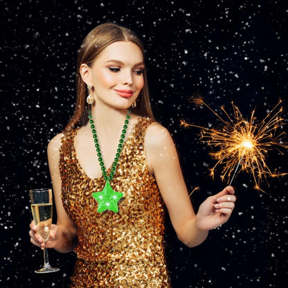6 Pack Clear LED Glow Star Necklace Bulk Beaded Necklaces for Halloween Christmas Decorations Mardi Gras Party Favors