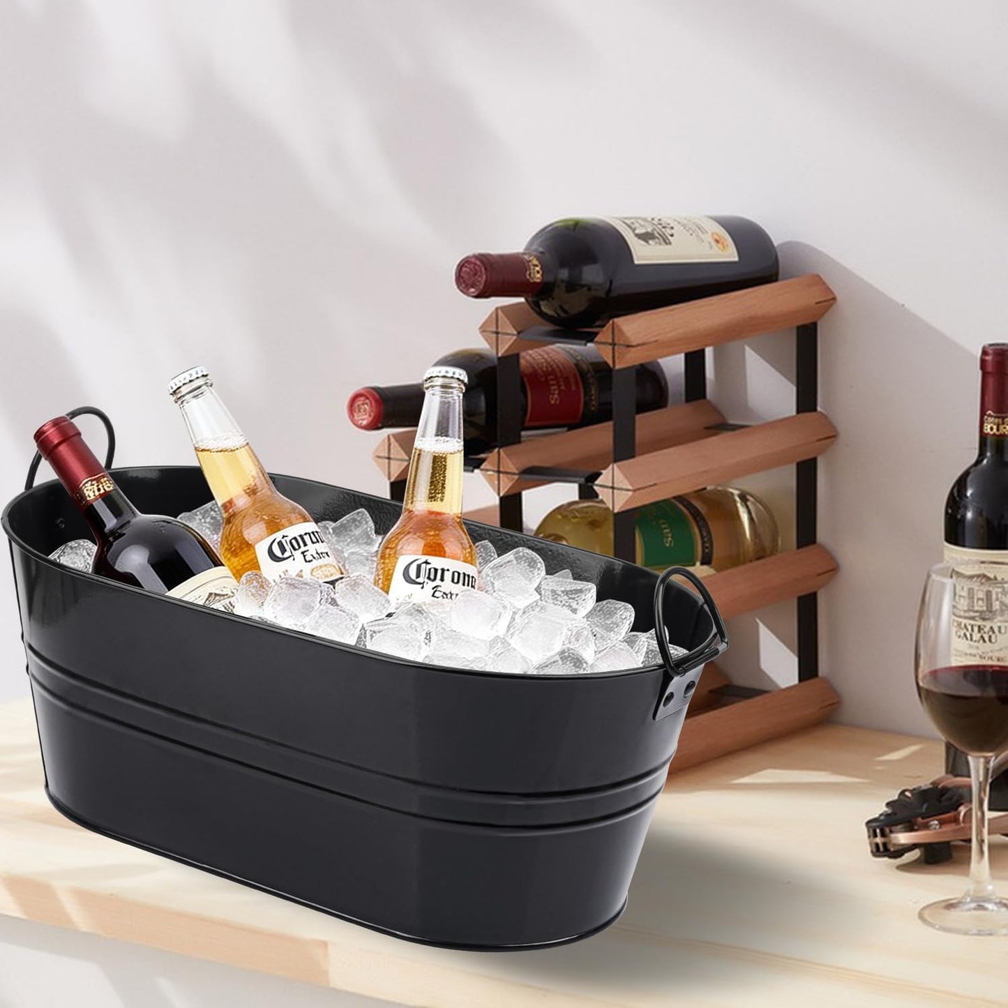 3 PCS 15.3 x 9 x 6 inches White Metal Galvanized Tub with Iron Handles, 3 Gallon Beverage Tubs for Parties, Large Ice Buckets for Beer, Wine, Cocktails & Outdoor Events