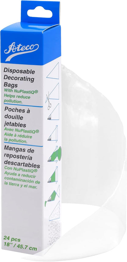 Ateco 4421 Plastic Disposable Piping and Cake Decorating Bags with NuPlastiQ, Pack of 100, Clear