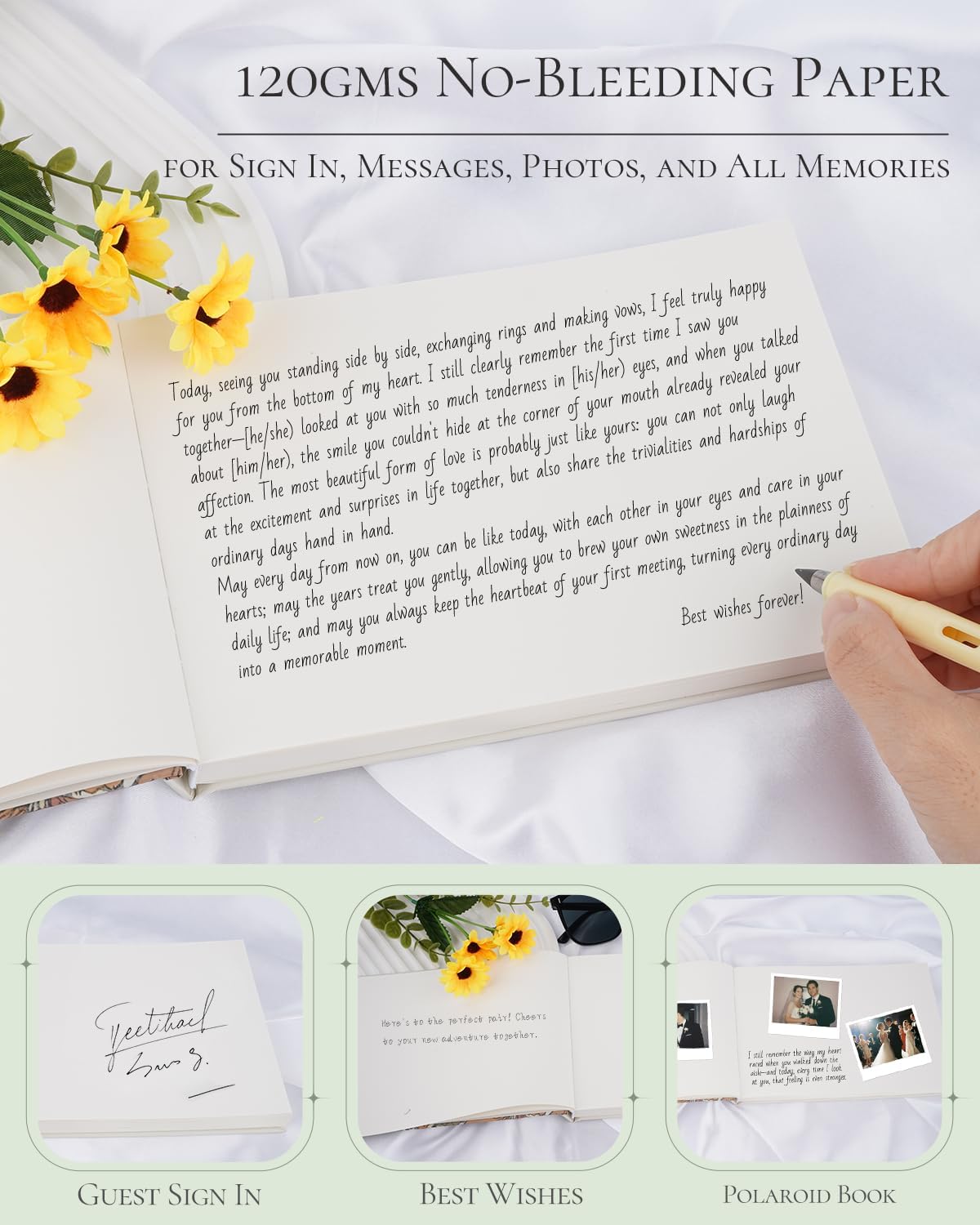 Guest Book for Wedding Reception, Party, Birthday, Polaroid GuestBook Retro Elegant Daisy Guest Sign In Book, Anniversary Sign Book Alternatives, 200 Blank Pages(100 sheets), 8.7"x5.9"