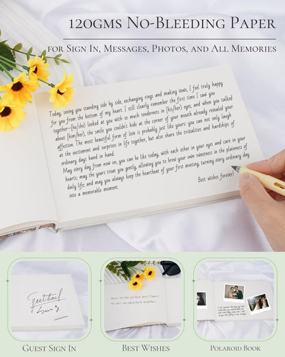 Guest Book for Wedding Reception, Party, Birthday, Polaroid GuestBook Retro Elegant Daisy Guest Sign In Book, Anniversary Sign Book Alternatives, 200 Blank Pages(100 sheets), 8.7"x5.9"