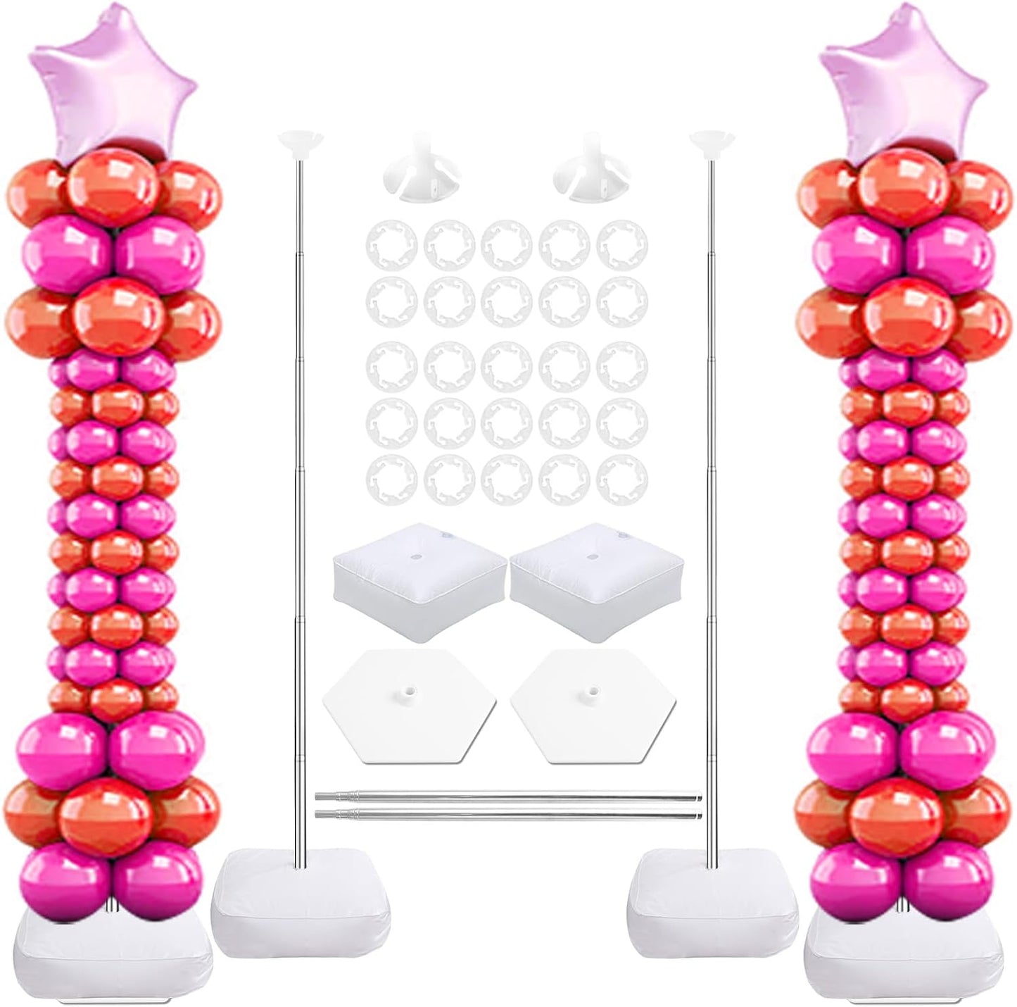 Balloon Column Stand Kit Set of 4, 7 Feet Height Adjustable Balloon Stand Kit for Floor, Balloon Pillars Stand Kit Reusable for Birthday, Wedding, Baby Shower, Graduation Party Decorations (4 Set)