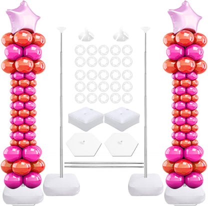 Balloon Column Stand Kit Set of 4, 7 Feet Height Adjustable Balloon Stand Kit for Floor, Balloon Pillars Stand Kit Reusable for Birthday, Wedding, Baby Shower, Graduation Party Decorations (4 Set)