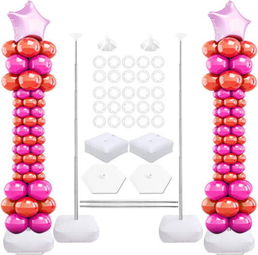 Balloon Column Stand Kit Set of 4, 7 Feet Height Adjustable Balloon Stand Kit for Floor, Balloon Pillars Stand Kit Reusable for Birthday, Wedding, Baby Shower, Graduation Party Decorations (4 Set)