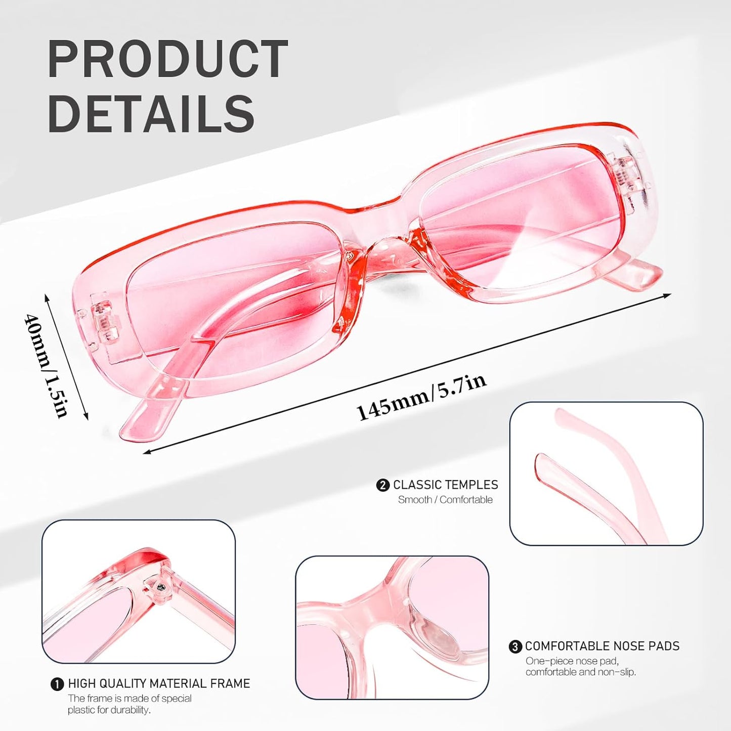 SUNOVELTIES 10 Pack Rectangle Sunglasses for Women Retro Narrow Square Glasses 90s Aesthetic Vintage Eyewear Uniex Adult