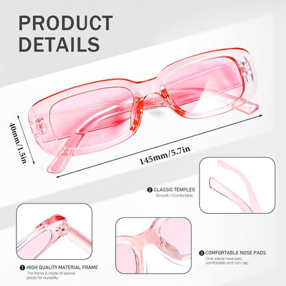 SUNOVELTIES 10 Pack Rectangle Sunglasses for Women Retro Narrow Square Glasses 90s Aesthetic Vintage Eyewear Uniex Adult
