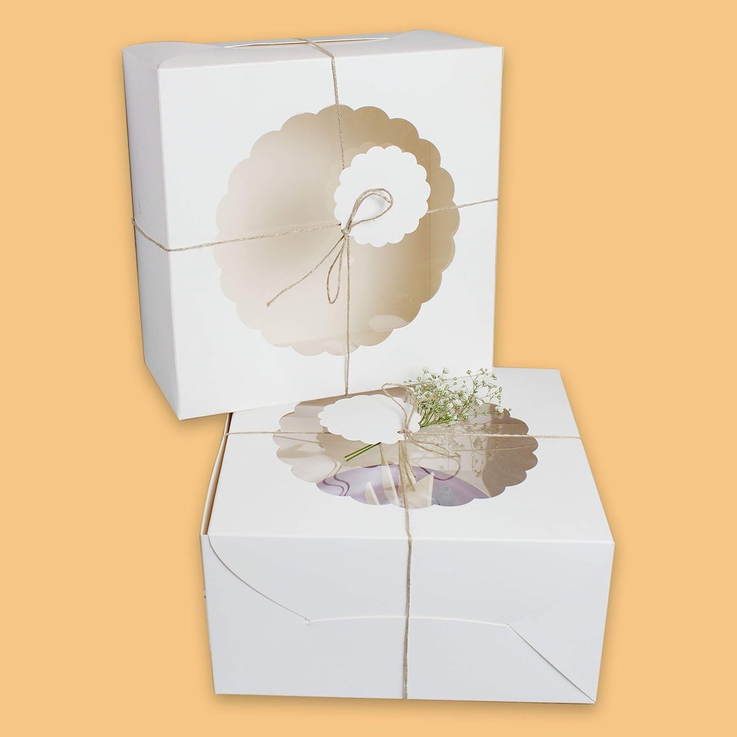 Kraft Cake Boxes with Window (10pcs) - Brown Bakery Boxes for Cakes, Donuts, Pie, Cookies, Cupcakes, Chocolates, Desserts: Size 10x10x5 Inches