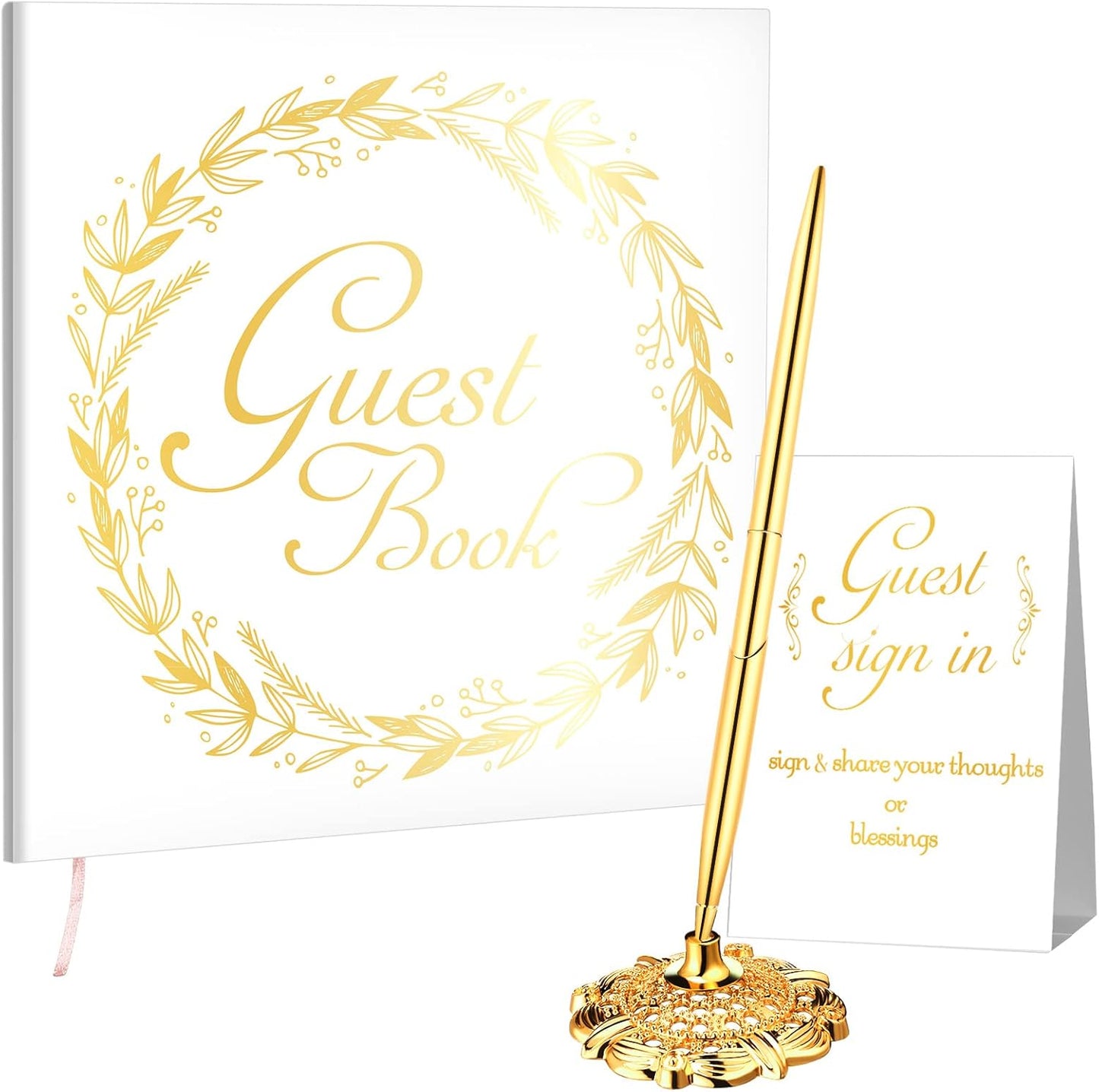Wedding Guest Book with Pen and Table Cards, 9 x 9 Inch Guest Book Wedding Reception 50 Sheets Sign in Book Wedding Memory Book for Wedding Party Bridal or Baby Shower Guest Visitor (Elegant Style)
