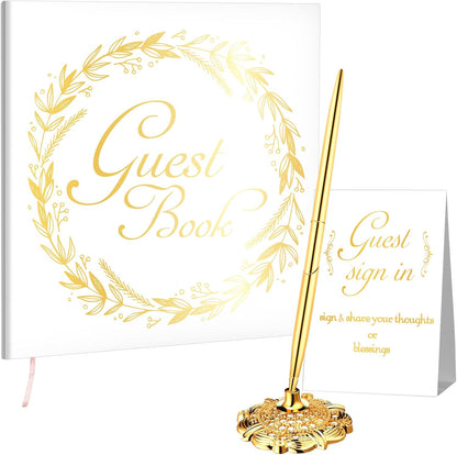 Wedding Guest Book with Pen and Table Cards, 9 x 9 Inch Guest Book Wedding Reception 50 Sheets Sign in Book Wedding Memory Book for Wedding Party Bridal or Baby Shower Guest Visitor (Elegant Style)