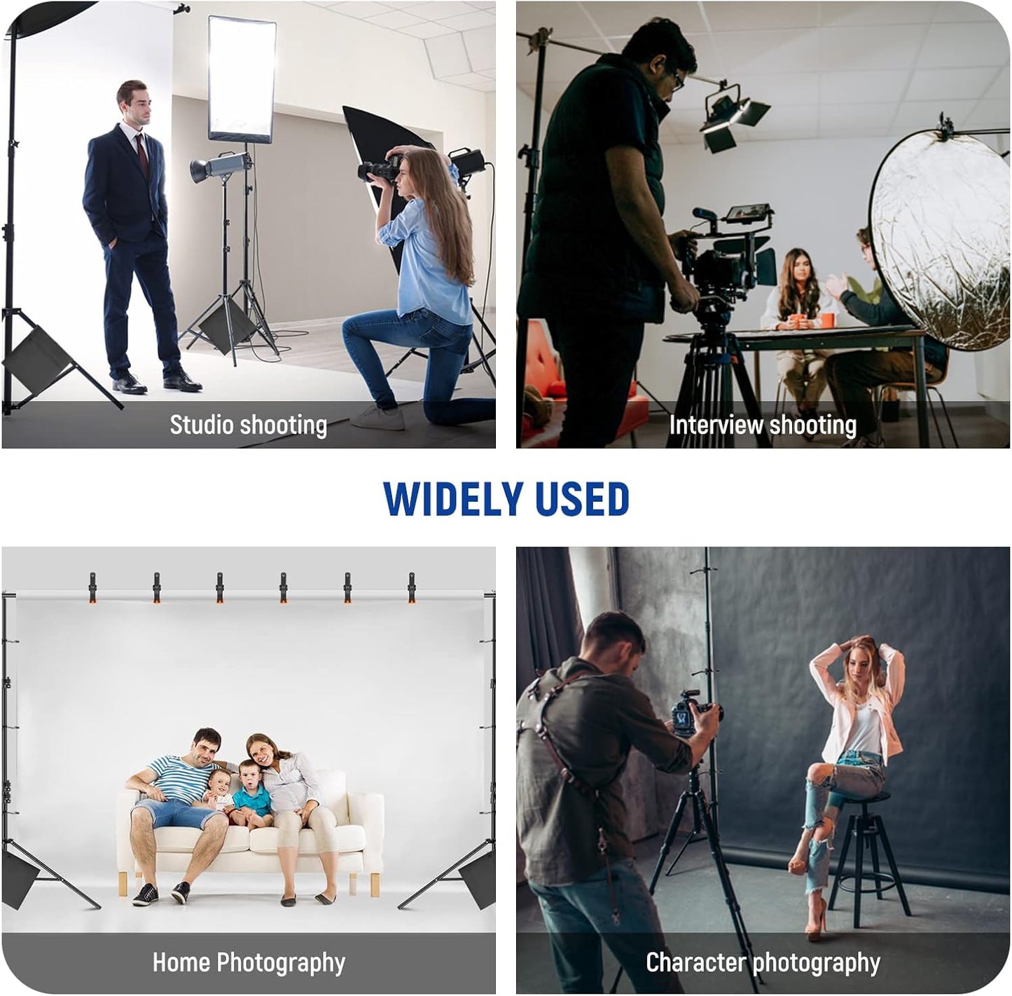 Neewer Photo Studio Backdrop Support System, 10ft/3m Wide 6.6ft/2m High Adjustable Background Stand with 4 Crossbars, 6 Backdrop Clamps, 2 Sandbags, and Carrying Bag for Portrait & Studio Photography