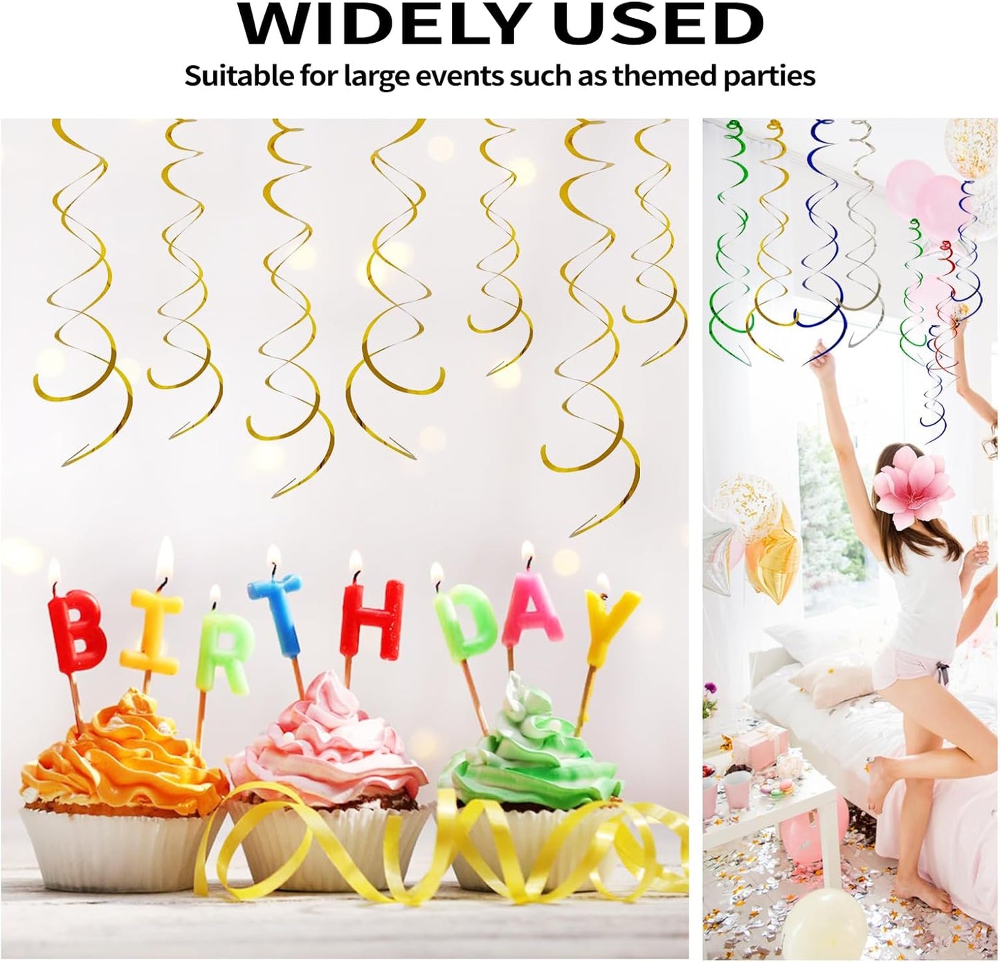30 Pieces Hanging Swirl Party Decorations Foil Decorations Ceiling Swirl Spiral Hanging Plastic Streamer for Ceiling Birthday Graduation Wedding Celebration Baby Shower Party Supply (Black)