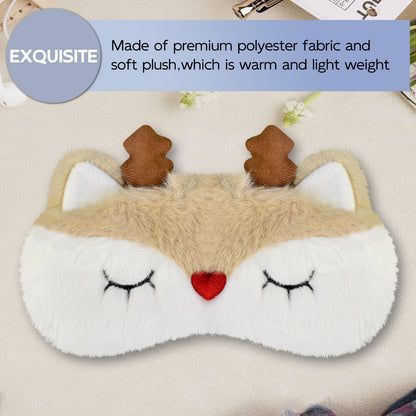 Christmas Reindeer Sleep Mask Cute Antler Eye Masks Sleeping Soft Plush Cartoon Blindfold Funny Animal Eye Cover Xmas Presents for Women Men (Xmas Reindeer,Brown)