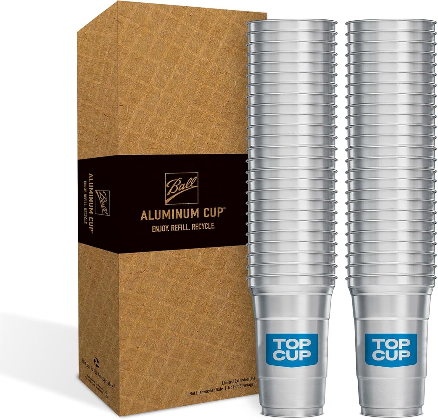 Top Cup – 16 Ounce, 30 Count, Reusable Aluminum Party Cups | Cold-Holding, Recyclable, Made in USA