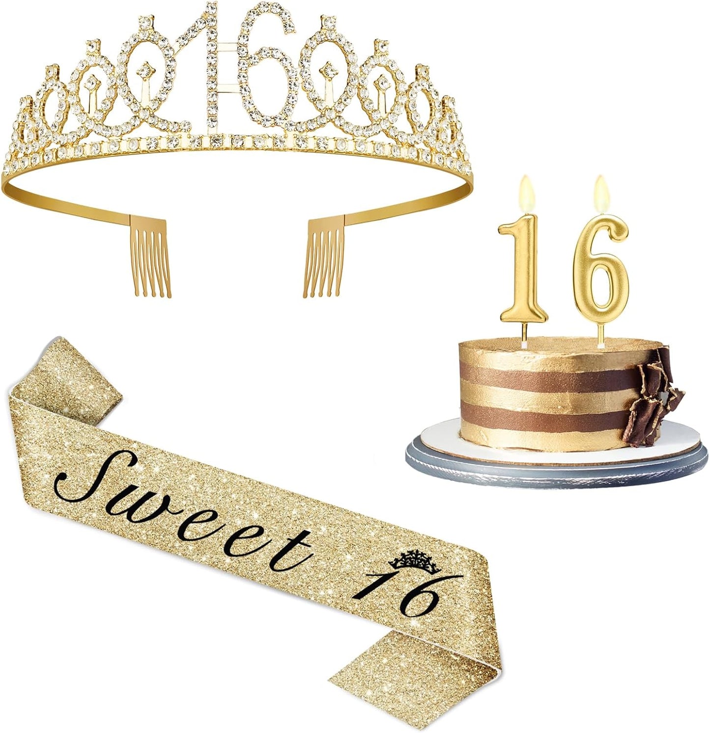 21st Birthday Decorations for Her with 21st Birthday Sash and Crown, Candles Gold, Gifts for 21 Year Old Girls