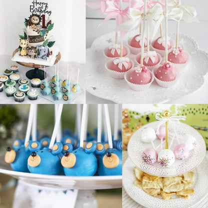 600 Pcs Cake Pop Sticks and Wrappers Kit, Including 6 Inch Paper Lollipop Sticks，4 x 6 Inches Clear Candy Treat Bags, Plastic Cake Pop Bags and Gold Twist Ties Chocolate Pops Making Accessories
