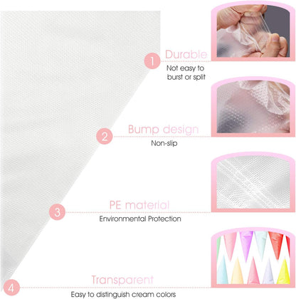 VolksRose 100Pcs Disposable Piping Bags, 18 inch Anti Burst and Non-Slip Pastry Bags, Thicken Cake Decorating Bags Icing Piping Bags for Cake Cupcakes Cookies Frosting, White