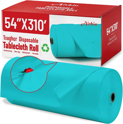 Plastic Table Cloth, 310 Ft X 54 in Disposable Tablecloth White Plastic Tablecloth with Any Cut Sliding Cutters Premium Table Cover Roll for Picnics, Parties, Birthdays, Weddings